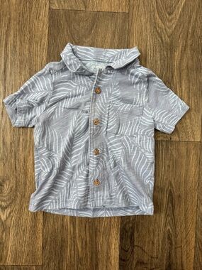 Carter's Gray/Light Blue Short-Sleeve Leaf-Print Button-Up Shirt 18M